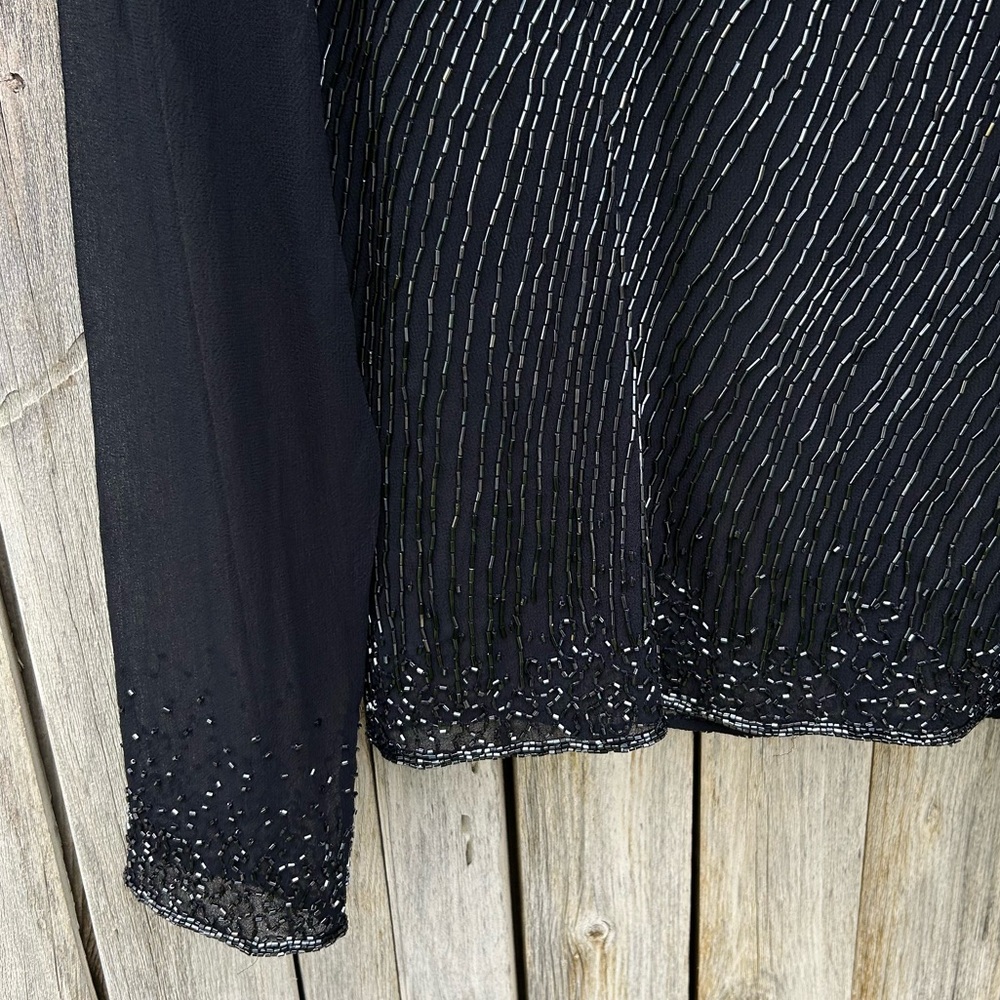 Vintage Y2K Jkara Beaded Sheer Blouse Top Polyester Black 8 - Picture 6 of 16